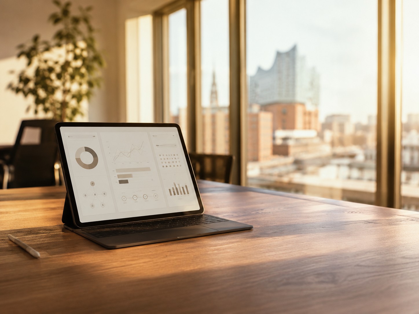Tablet mit übersichtlicher Datenanalyse für KI-Dienstleistungen.